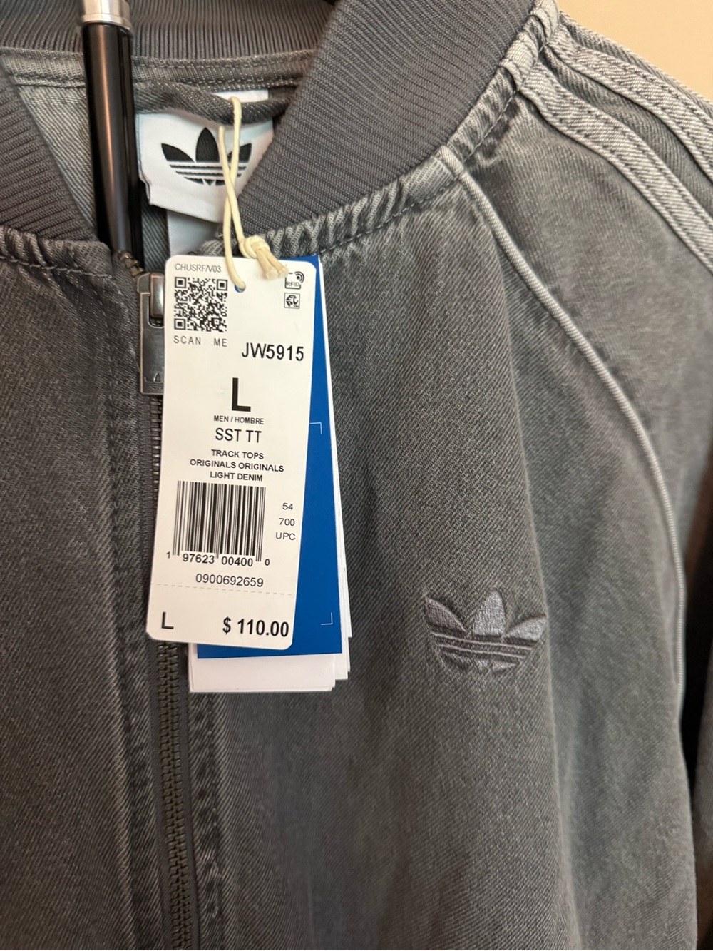 adidas Vintage-Style Grey Bomber Jacket with Trefoil - Picture 2 of 2